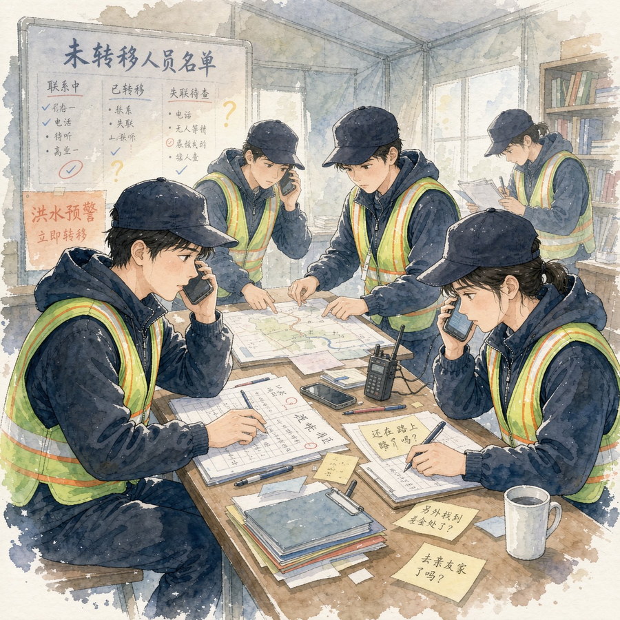 村委会议桌前，干部打电话逐一核实未转移人员去向